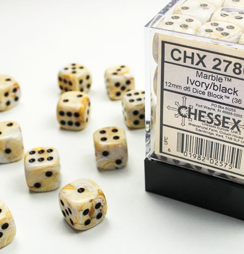 Marble™ – 12mm d6 Ivory w/black Dice Block™