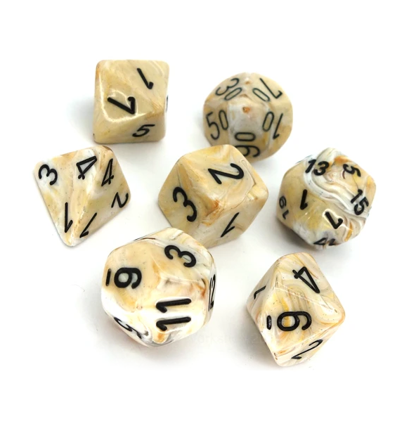 Marble™ - Polyhedral Ivory w/black 7-Die Set