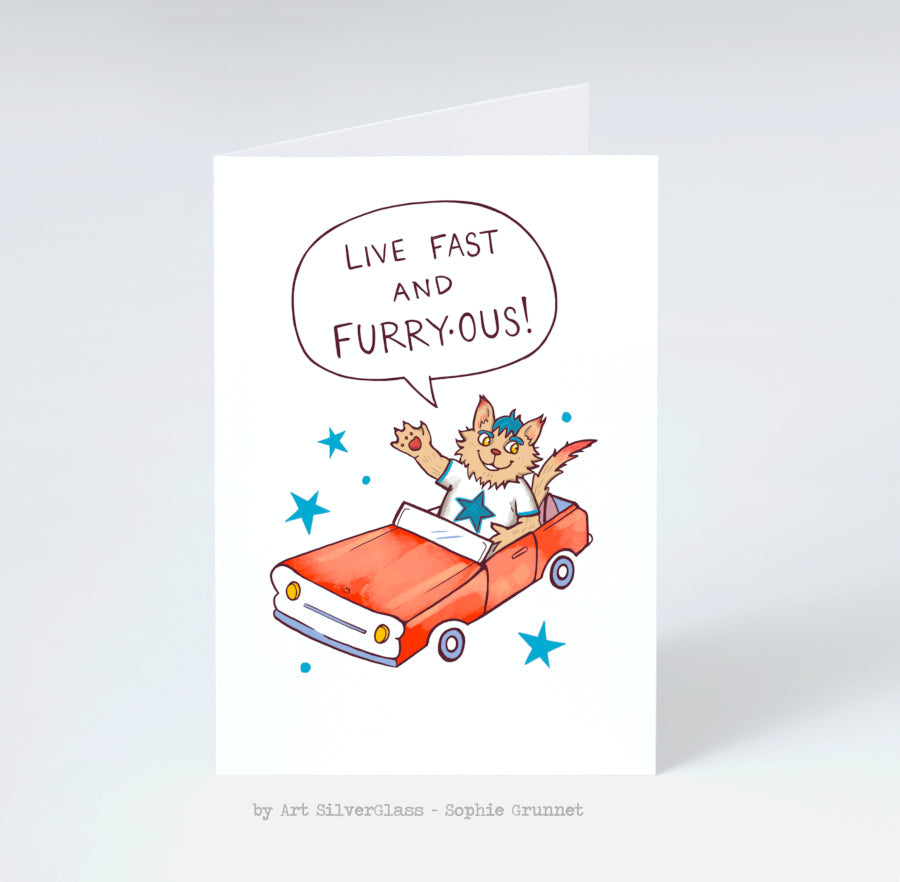 Postkort: Live Fast and Furry-ous! (med kunvert)