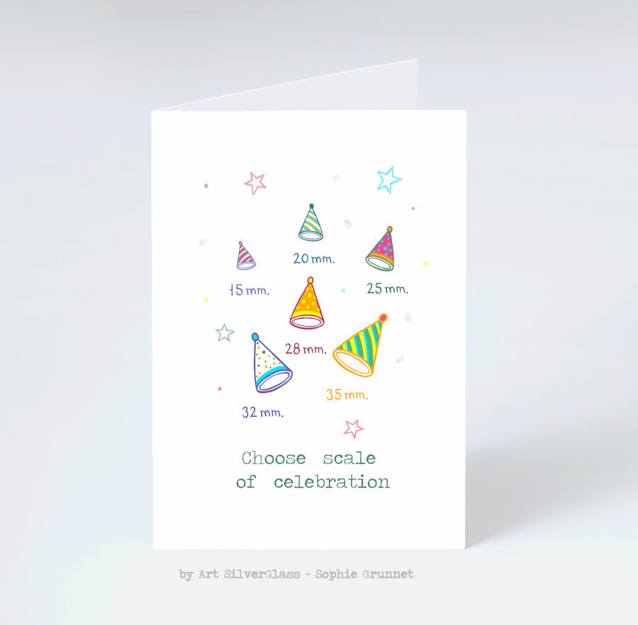 Fødselsdagskort: Choose Scale of Celebration (med kunvert)