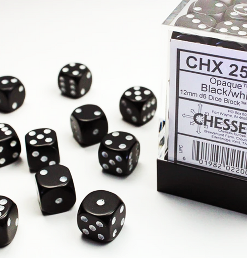 Opaque – 12mm d6 Black w/white Dice Block