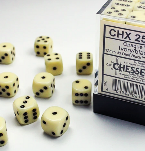 Opaque – 12mm d6 Ivory w/black Dice Block™