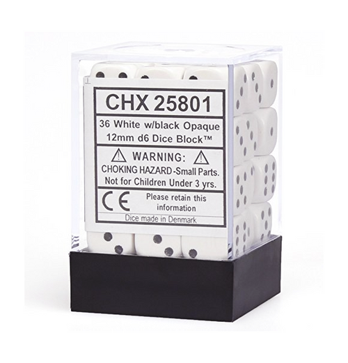 Opaque – 12mm d6 White w/black Dice Block™