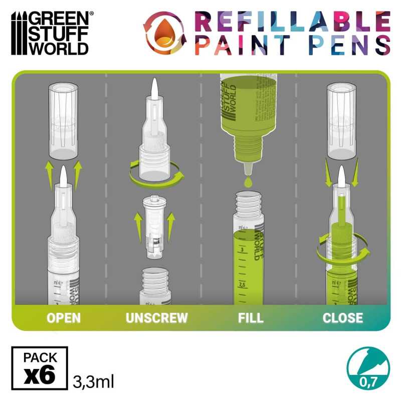 Green Stuff World: Refillable Paint Pen 0.7mm (6 Stk)