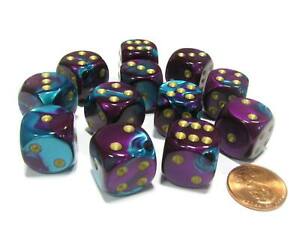 Gemini™ – 16mm d6 Purple-Teal w/gold Dice Block