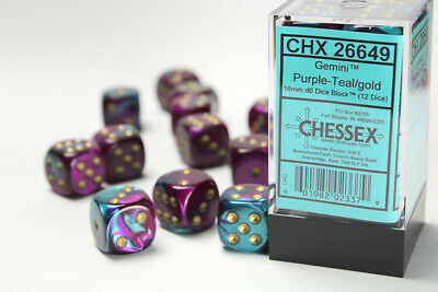 Gemini™ – 16mm d6 Purple-Teal w/gold Dice Block