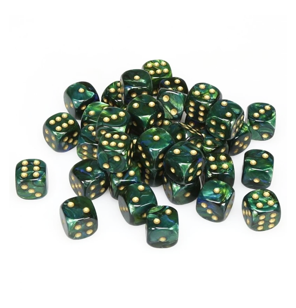 Scarab™ - 12mm d6 Jade w/gold Dice Block