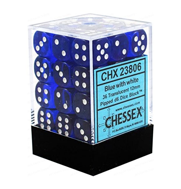 Translucent – 12mm d6 Blue w/white Dice Block™