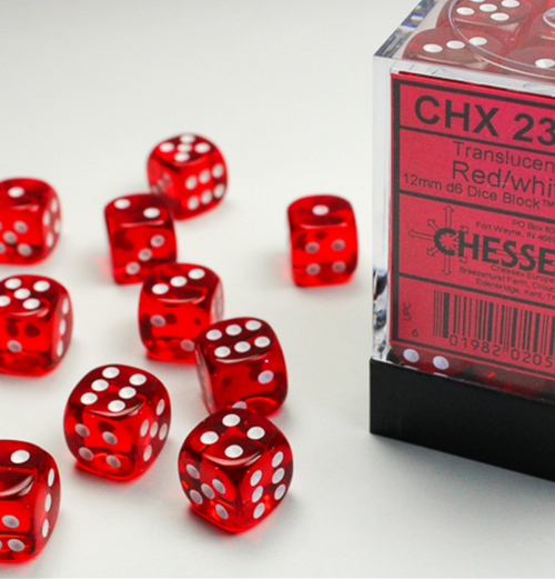 Translucent – 12mm d6 Red w/white Dice Block™