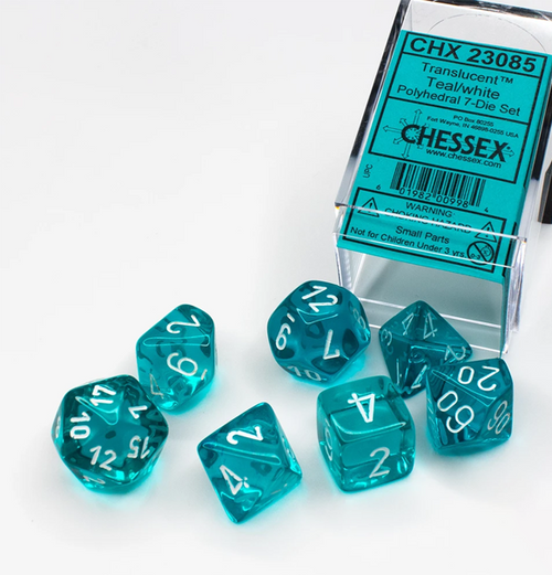 Translucent™ – Polyhedral Teal w/white 7-Die Set