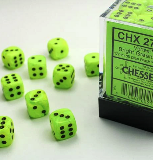 Vortex™ – 12mm d6 Bright Green w/black Dice Block™