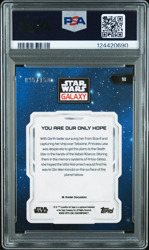 You Are Our Only Hope #90 Blue Refractor Topps Chrome Star Wars Galaxy 2024 PSA 10