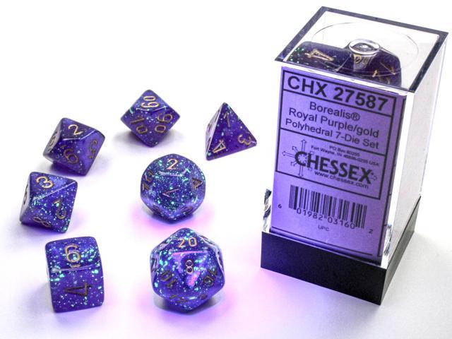 Borealis™ – Polyhedral royal purple/gold 7-Die Set indhold