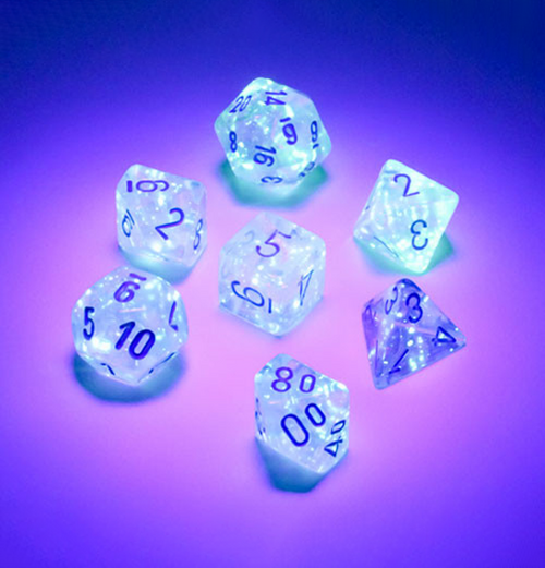 Borealis™ – Mini-Polyhedral Icicle/light blue Luminary 7-Die Set indhold