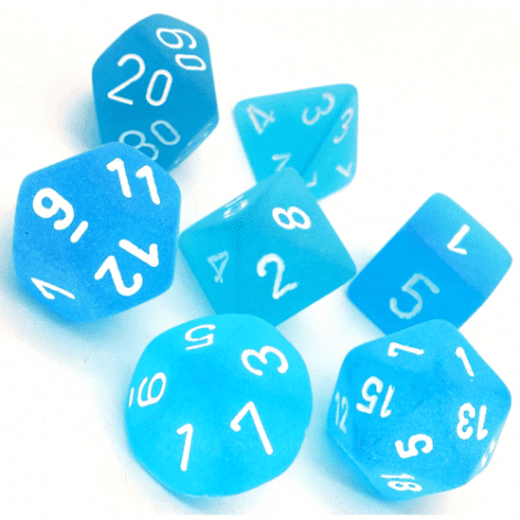Frosted™ – Polyhedral Carribian Blue w/white 7-Die Set indhold