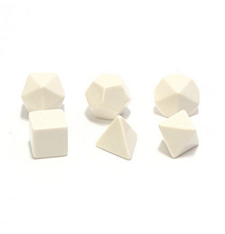 Opaque: Polyhedral - 6x White Blank dice-set indhold
