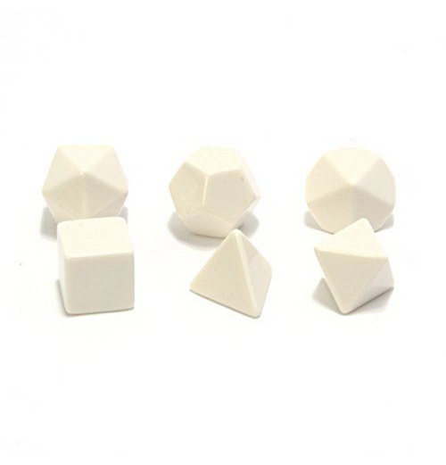 Opaque: Polyhedral - 6x White Blank dice-set indhold
