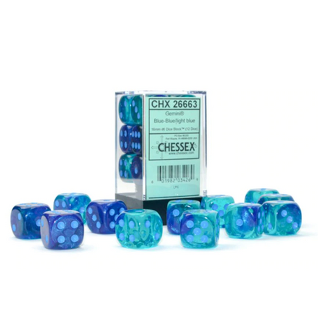 Gemini™ – 16 mm d6 Blue-Blue/light blue Luminary Dice Block forside