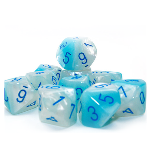 Gemini - Polyhedral Pearl Turquoise-White/blue Luminary 7-Die Set indhold