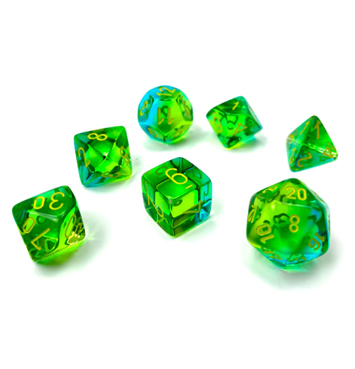 Gemini - Polyhedral Translucent Green-Teal/yellow 7-Die Set forside