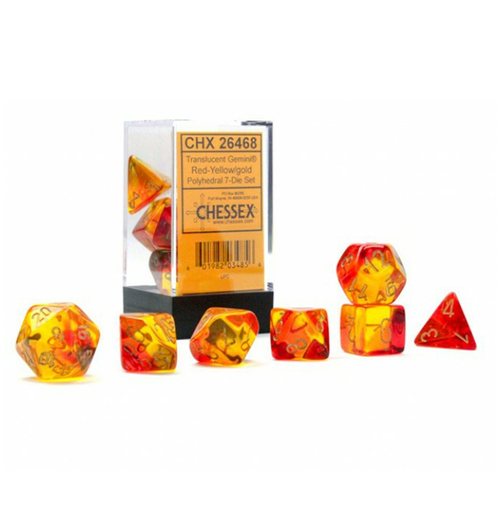 Gemini - Polyhedral Translucent Red-Yellow/gold 7-Die Set forside