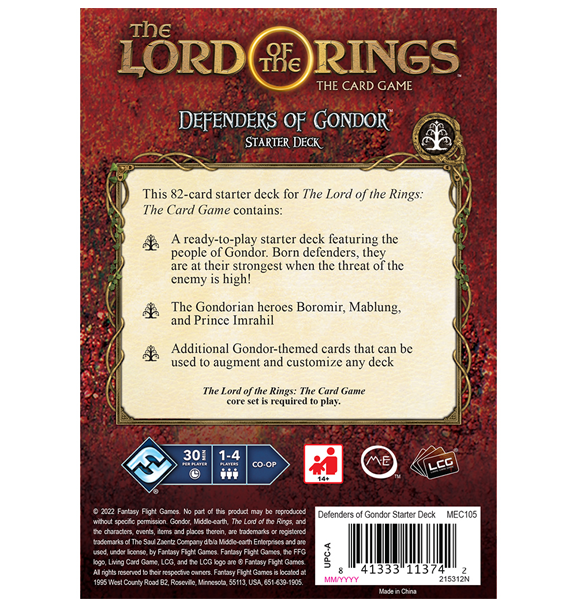 The Lord of the Rings: The Card Game - Defenders of Gondor Starter Deck bagside
