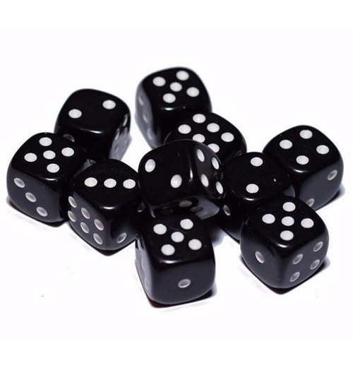 Opaque – 16mm d6 Black w/white Dice Block™ indhold
