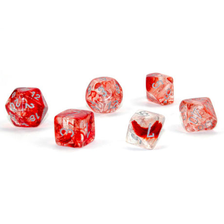 Nebula – Polyhedral Red/Silver 7-Die Set indhold
