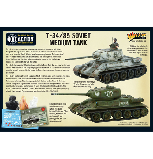 Bolt Action:  T-34/85 Medium Tank bagside