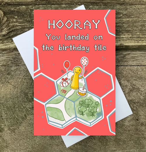 Postkort: Hooray - You Landed on the Birthday Tile! forside