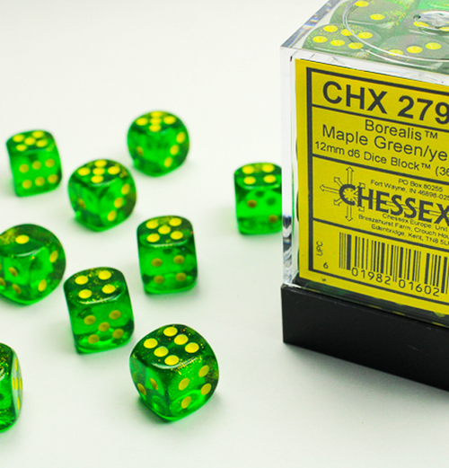 Borealis™ – 12mm d6 Maple Green w/yellow Dice Block™