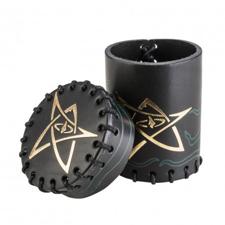 Call of Cthulhu Black & green-golden Leather Dice Cup åben