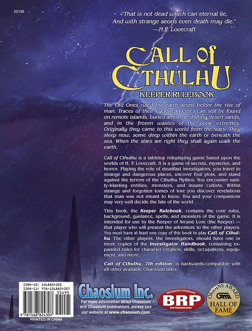 Call of Cthulhu RPG Keeper Rulebook Back