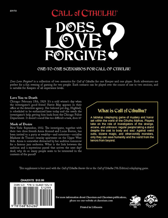 Call of Cthulhu RPG Does Love Forgive? bagside