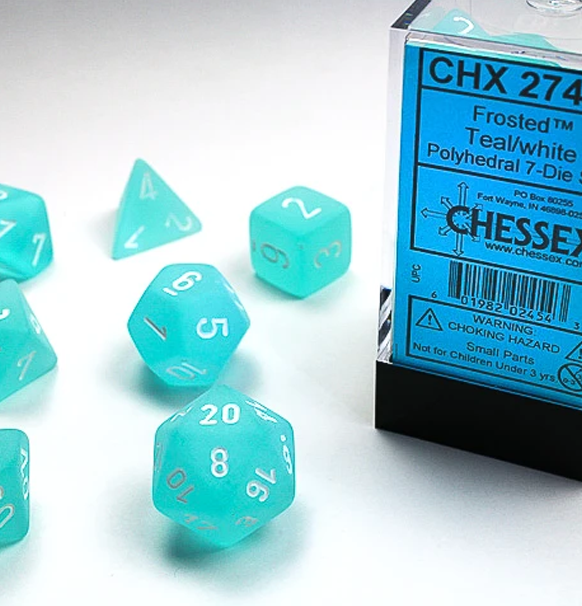 Frosted™ – Polyhedral Teal w/white 7-Die Set forside