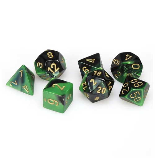 Gemini Polyhedral Black-Green w/gold 7-Die Set