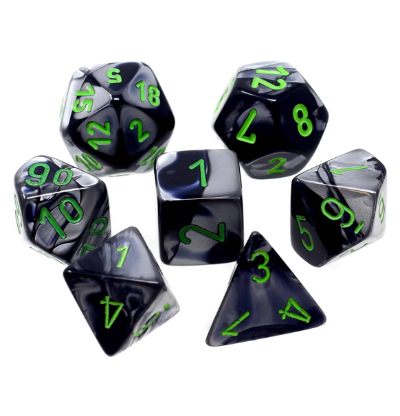 Gemini™ – Polyhedral Black-Grey w/green 7-Die Set