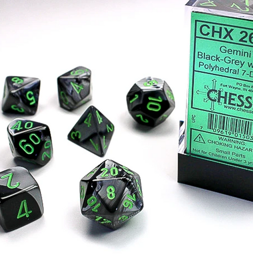 Gemini™ – Polyhedral Black-Grey w/green 7-Die Set
