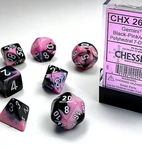 Gemini™ – Polyhedral Black-Pink w/white 7-Die Set forside