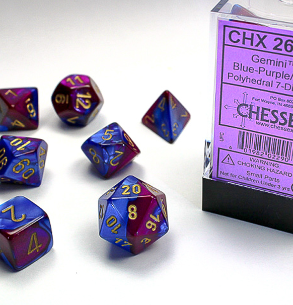 Gemini™ – Polyhedral Blue-Purple w/gold 7-Die Set forside