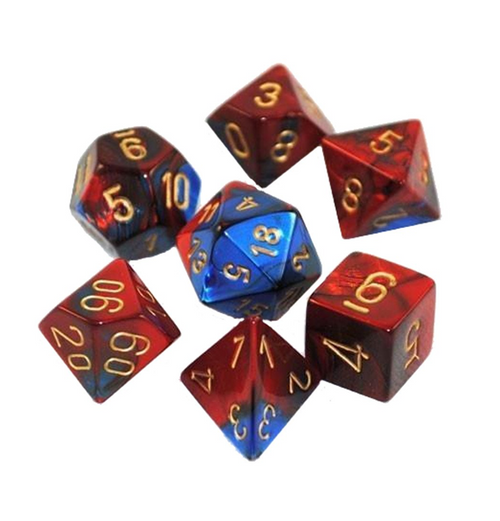 Gemini™ – Polyhedral Blue-Red w/gold 7-Die Set indhold