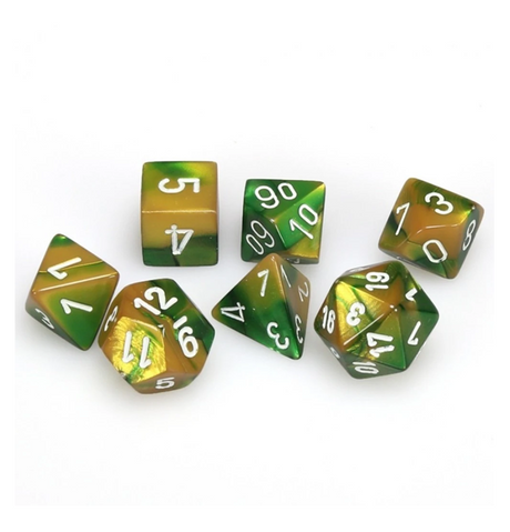 Gemini™ – Polyhedral Gold-Green w/white 7-Die Set