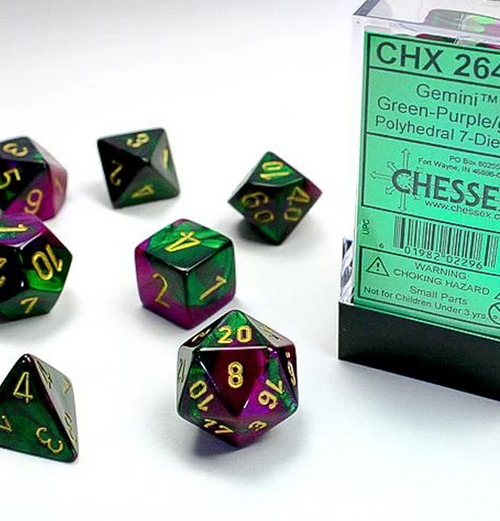 Gemini™ – Polyhedral Green-Purple w/gold 7-Die Set forside