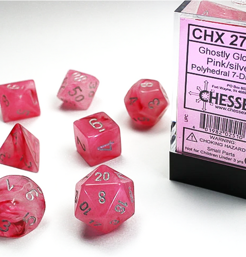 Ghostly Glow™ – Polyhedral Pink w/silver 7-Die Set forside