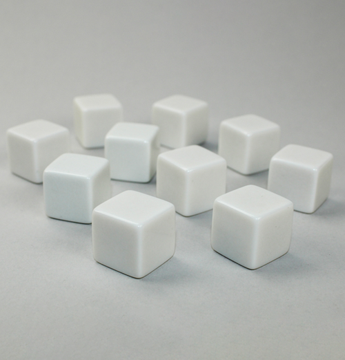 Opaque: Polyhedral - 10x White Blank 6-sided dice indhold