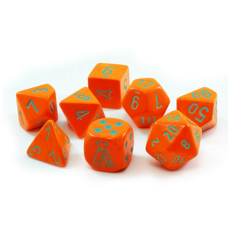 Lab Dice - Heavy Polyhedral Orange w/turquoise 7-Die Set