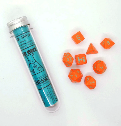 Lab Dice - Heavy Polyhedral Orange w/turquoise 7-Die Set