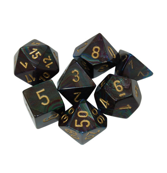 Lustrous™ – Polyhedral Shadow w/gold 7-Die Set indhold