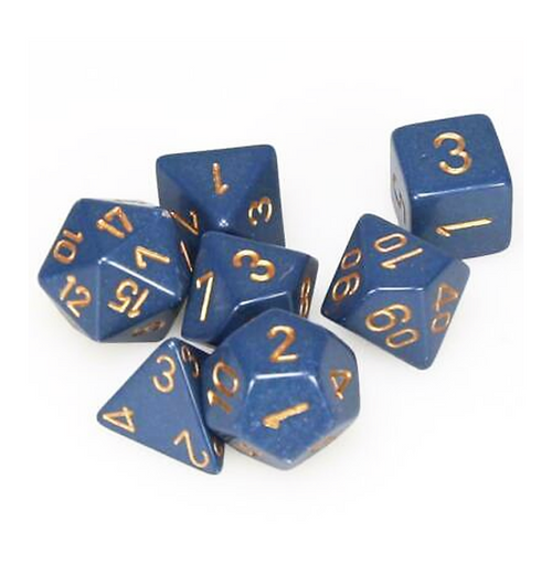 Opaque – Polyhedral Dusty Blue w/gold 7-Die Set indhold