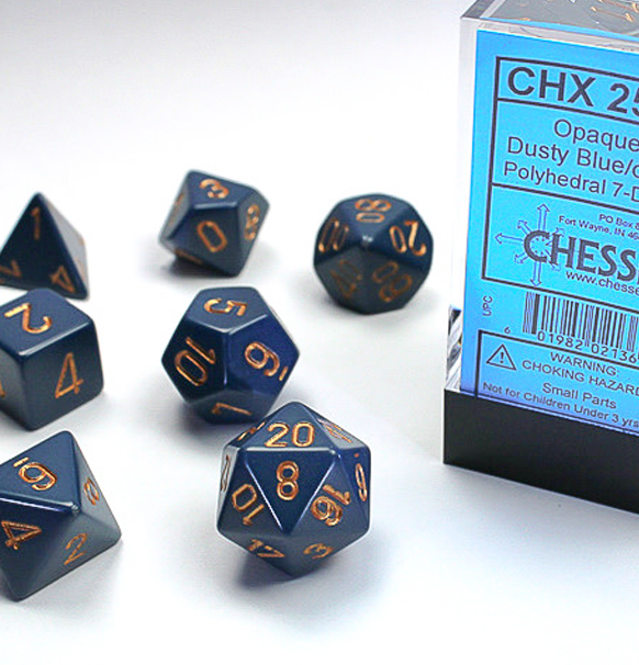 Opaque – Polyhedral Dusty Blue w/gold 7-Die Set forside